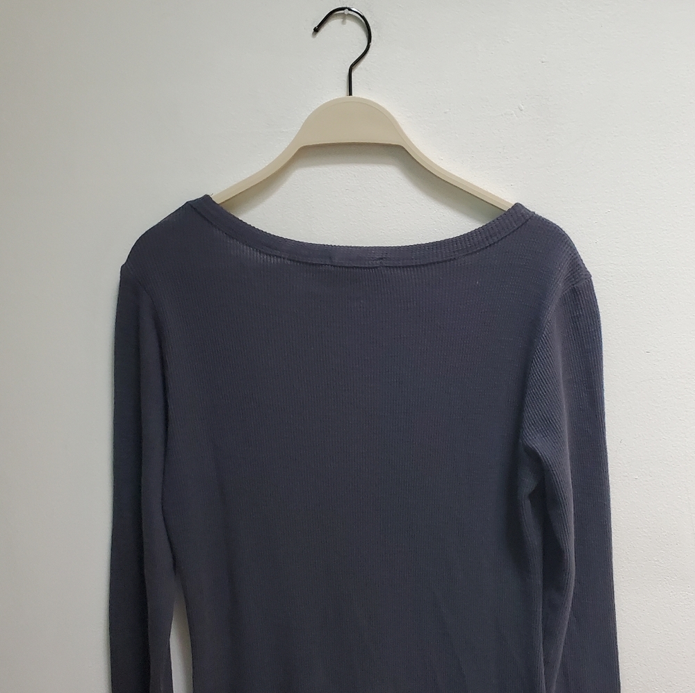 James Perse V-Neck Thermal Knit Midi Dress Elevated Basic Deep Gray Size S - Picture 8 of 14